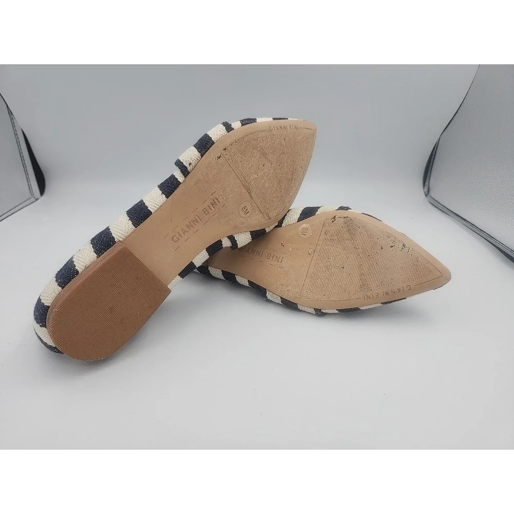 Gianni Bini Navy White Tan Striped Canvas Buckle Slip-On Flats Women's Shoes‎ 8
